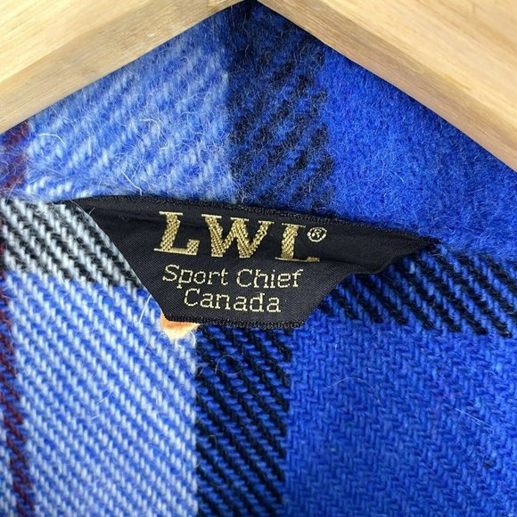 VTG 70's LWL Sport Chief Wool Thick Shirt Jacket Shacket Blue Plaid Mens Medium - Picture 3 of 4